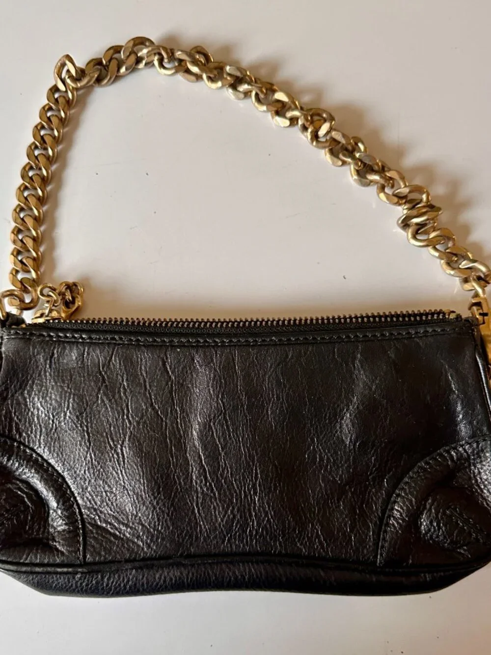 Vintage Y2K Juicy Couture Black Leather Heart Lock Baguette Bag